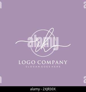 RK Initial handwriting with brush circle logo Stock Vector