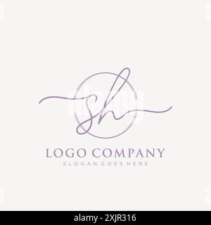 SH Initial handwriting with brush circle logo Stock Vector