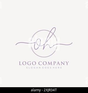 OH Initial handwriting with brush circle logo Stock Vector