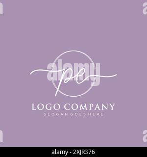 PE Initial handwriting with brush circle logo Stock Vector