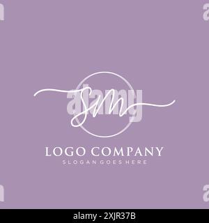 SM Initial handwriting with brush circle logo Stock Vector