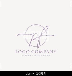PF Initial handwriting with brush circle logo Stock Vector