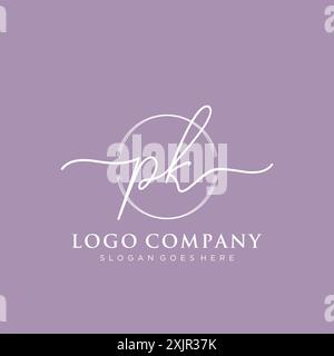 PK Initial handwriting with brush circle logo Stock Vector