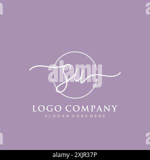 SU Initial handwriting with brush circle logo Stock Vector