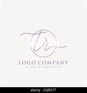 TR Initial handwriting with brush circle logo Stock Vector
