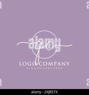 QC Initial handwriting with brush circle logo Stock Vector