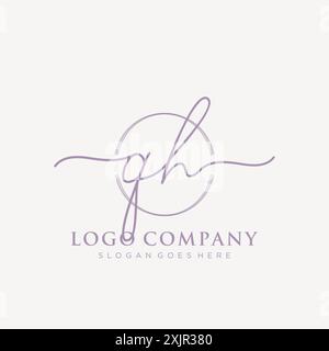 QH Initial handwriting with brush circle logo Stock Vector