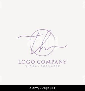 TH Initial handwriting with brush circle logo Stock Vector