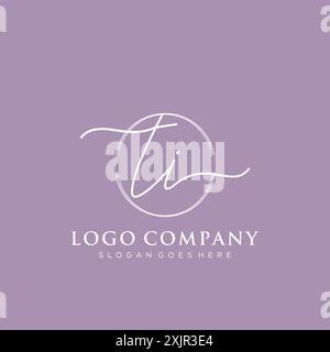 TI Initial handwriting with brush circle logo Stock Vector