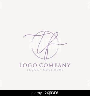 TF Initial handwriting with brush circle logo Stock Vector