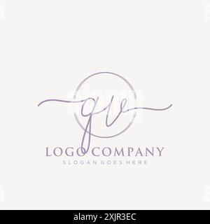 QV Initial handwriting with brush circle logo Stock Vector