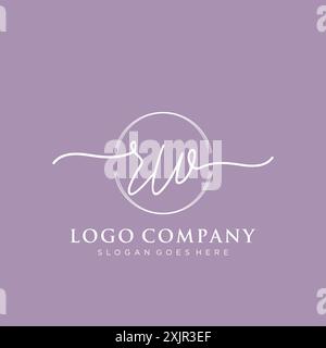 RW Initial handwriting with brush circle logo Stock Vector