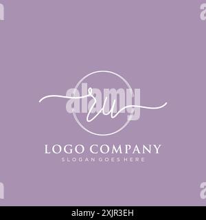 RU Initial handwriting with brush circle logo Stock Vector