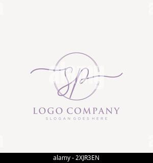 SP Initial handwriting with brush circle logo Stock Vector