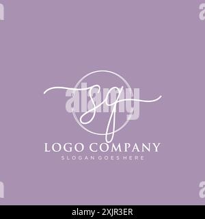 SQ Initial handwriting with brush circle logo Stock Vector
