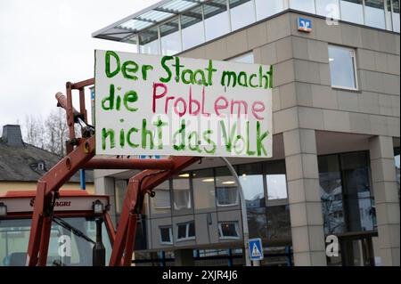 Farmer protest, denounce government plan for abolish agricultural diesel and vehicle tax exemptions, demonstration with tractors in the city of Stock Photo