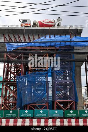 Road construction lorry road concrete pillar Stock Photo