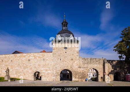 Historic fortifications, with inner woman's gate and St Mary's Church Stock Photo