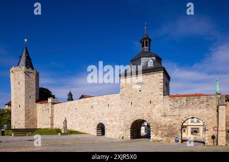 Historic fortifications, with inner woman's gate and St Mary's Church Stock Photo