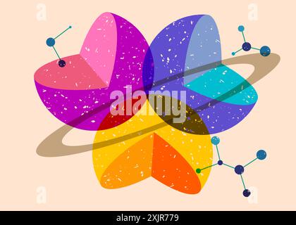 Colorful geometric shapes. Object in trendy riso graph design. Geometry elements abstract risograph print texture style. Stock Vector