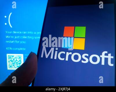SUQIAN, CHINA - JULY 20, 2024 - Illustration Microsoft Blue Screen of Death, July 20, 2024, Suqian city, Jiangsu Province, China. Stock Photo