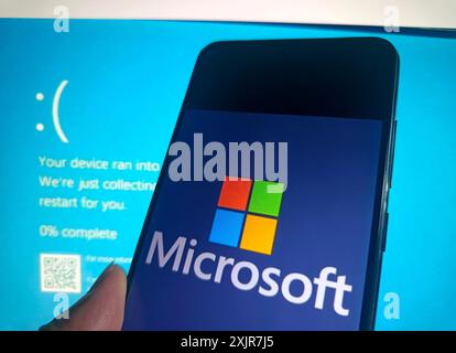 SUQIAN, CHINA - JULY 20, 2024 - Illustration Microsoft Blue Screen of Death, July 20, 2024, Suqian city, Jiangsu Province, China. Stock Photo