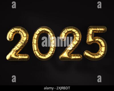 Balloons new 2025on a black background. 3d illustration. Stock Photo