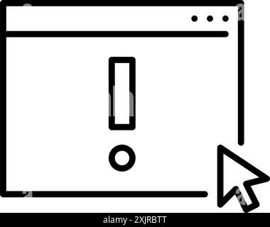 Web browser page with exclamation mark and mouse pointer. Important security alert, urgent update notification. Pixel perfect, editable stroke vector Stock Vector