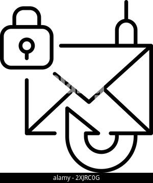 Phishing protection. Secure e-mail defence. Fishing hook and locked lock. Pixel perfect, editable stroke vector icon Stock Vector