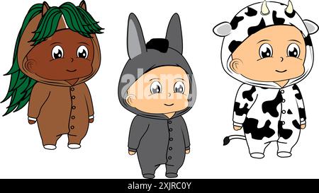cute baby animal pajama kid cartoon pack collection in vector format Stock Vector