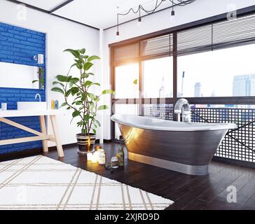 modern loft bathroom design. 3d rendering concept Stock Photo