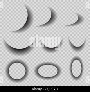 Vector set of circle shadow effects. Collection of oval translucent shadows isolated from background. Design element. Shadow for objects, frames Stock Vector