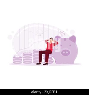 Businessmen sitting relaxed on a pile of coins, thinking about profit and income from investments made. Trend Modern vector flat illustration. Stock Vector