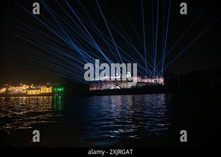 Laser show, Dev Diwali, Varanasi, India Stock Photo