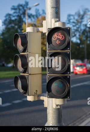 Traffic light for cyclists. The red light is on. Motion control Stock Photo