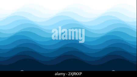 Blue waves, seamless, abstract, gradual background illustrate the sea or ocean water surface Stock Vector