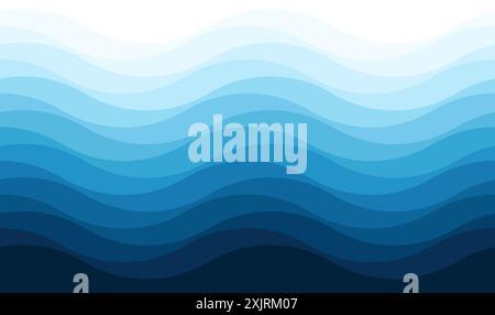 Blue waves, seamless, abstract, gradual background illustrate the sea or ocean water surface Stock Vector