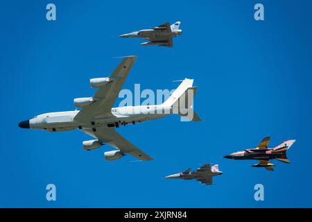 A flypast celebrating 75 years of NATO during the RIAT air display at RAF Fairford, 2024. Stock Photo