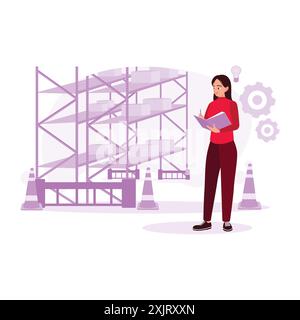 Retail employees stand, take notes and look for logistics items in shopping centers. Trend Modern vector flat illustration. Stock Vector
