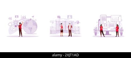 Businesswoman was accessing data on the internet using a smartphone. IT experts and server technicians stand out in the data centre area. Two women ar Stock Vector