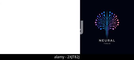 Neural tree logo with gradient colors, representing technology and AI. Perfect for tech startups, AI companies, innovation projects. Modern and Stock Vector