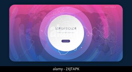 Web Design Elements - Header or Banner Design with World Map and Circular Geometric Shapes - Poster, Web App UI or Landing Page Creative Design, Multi Stock Vector
