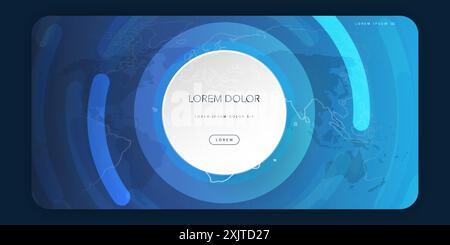 Web Design Elements - Header or Banner Design with World Map and Circular Geometric Shapes - Poster, Web App UI or Landing Page Creative Design, Multi Stock Vector