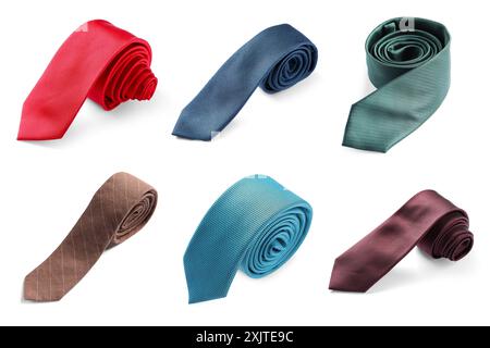 Many different ties isolated on white, set Stock Photo