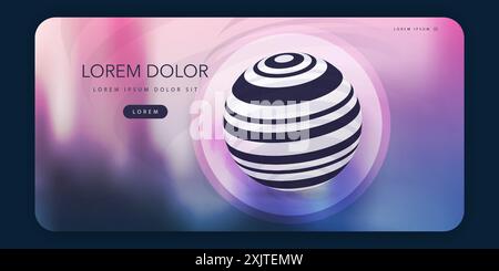 Modern Style Web Design Elements - Header or Banner Design with Striped Transparent Globe and Blurred Shapes - Poster, Web App UI or Landing Page Crea Stock Vector