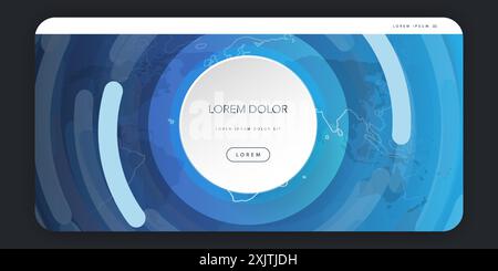Web Design Elements - Header or Banner Design with World Map and Circular Geometric Shapes - Poster, Web App UI or Landing Page Creative Design, Multi Stock Vector