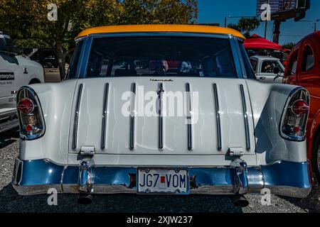 Gulfport, MS - October 01, 2023: High perspective rear view of a 1956 Chevrolet Bel Air Nomad Station Wagon at a local car show. Stock Photo