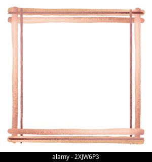 Square frame painted in watercolor. Frame made of pink and pastel shades of watercolor. All objects are drawn by hand. Watercolor illustration. Stock Photo