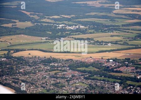 An aerial view of Goodwood Aerodrome and race track Chichester Westhampnett Sussex Stock Photo