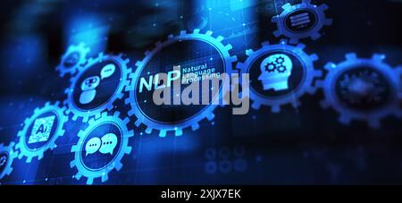 NLP natural language processing cognitive computing technology concept on virtual screen. Stock Photo